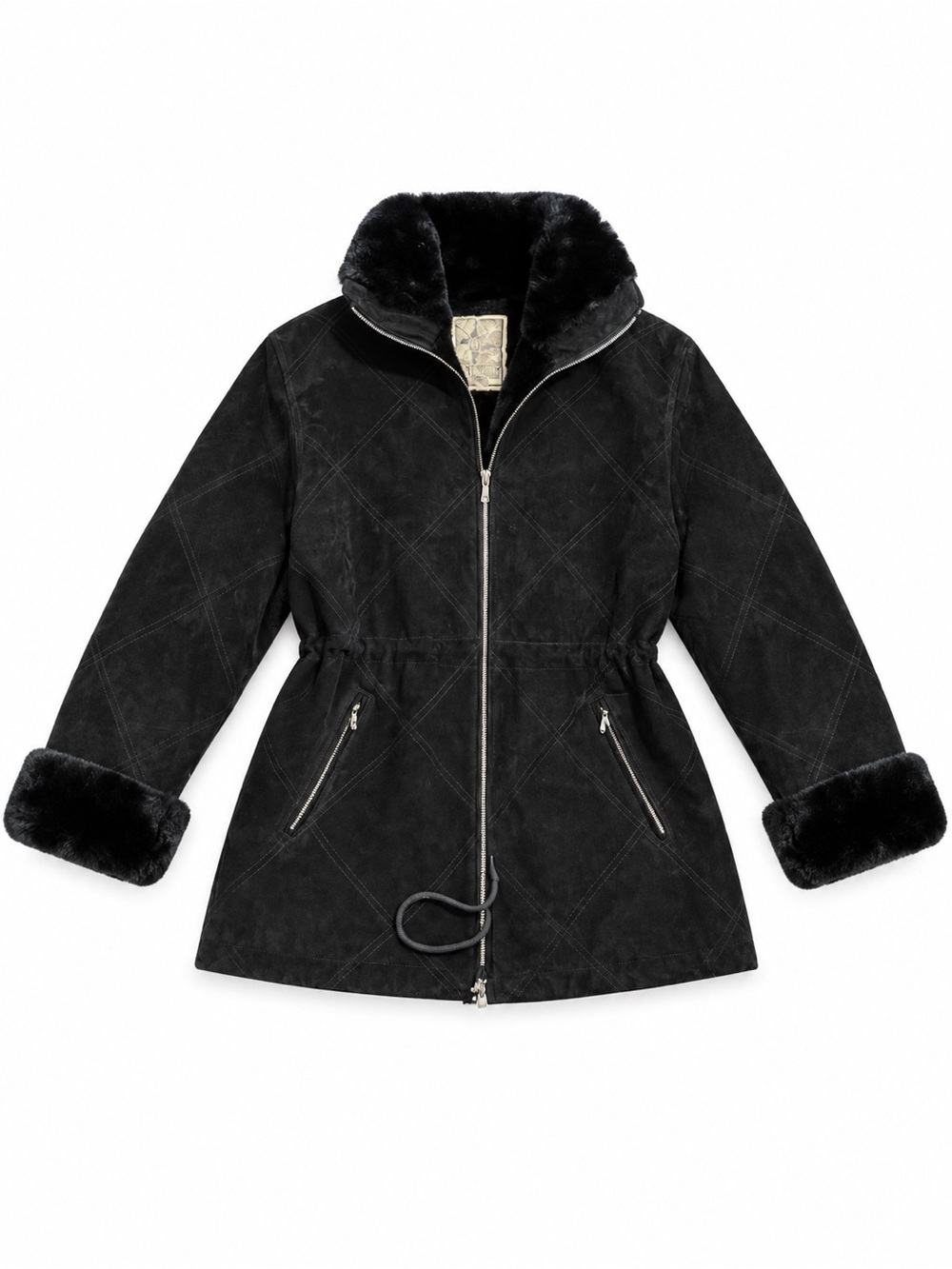 Vintage Middlebrook Park Black Genuine Leather Suede Finish Fur Trim Coat